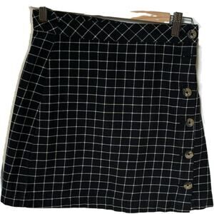 Black Grid Check Mini Skirt | Size 4 | Button Detail | 100% Cotton | H&M